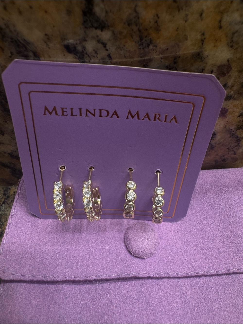 Melinda Maria Gold and White 'They're So Cute' Huggie Earring Set - Picture 5 of 6